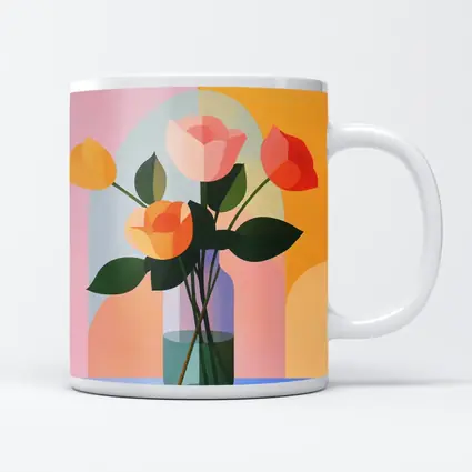Roses in Vase Colorful Geometric Background