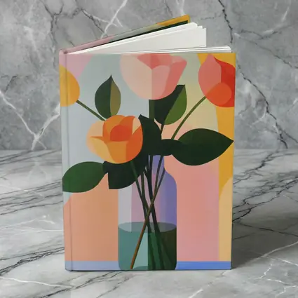 Roses in Vase Colorful Geometric Background