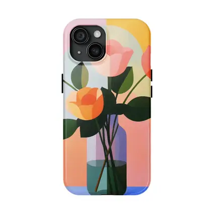 Roses in Vase Colorful Geometric Background