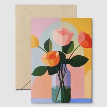 Roses in Vase Colorful Geometric Background