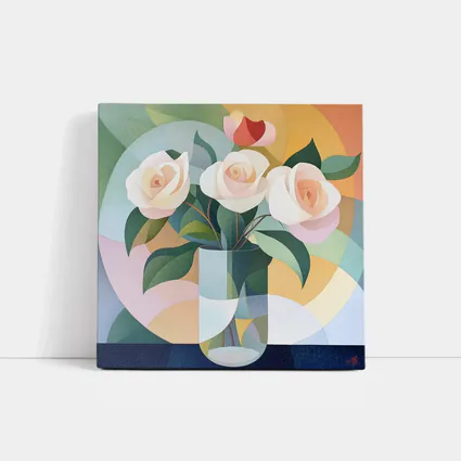 White Roses Vase Soft Geometric Abstract Background
