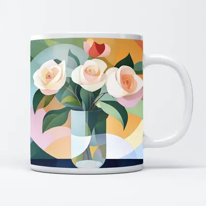 White Roses Vase Soft Geometric Abstract Background
