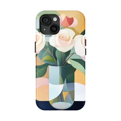 White Roses Vase Soft Geometric Abstract Background