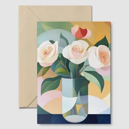 White Roses Vase Soft Geometric Abstract Background