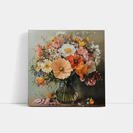 Orange Peach Wildflowers Bouquet Glass Vase Painting