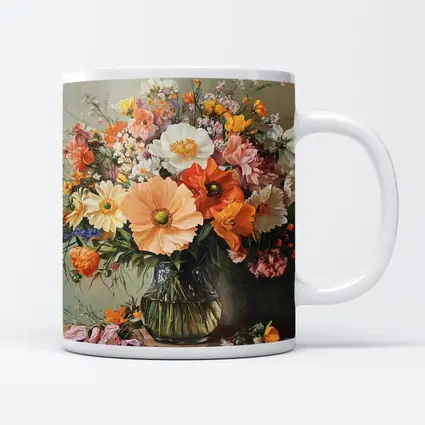 Orange Peach Wildflowers Bouquet Glass Vase Painting