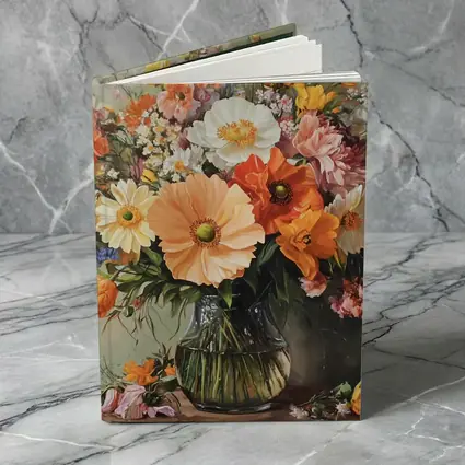 Orange Peach Wildflowers Bouquet Glass Vase Painting
