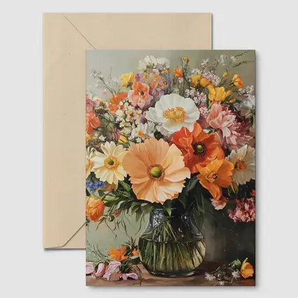 Orange Peach Wildflowers Bouquet Glass Vase Painting