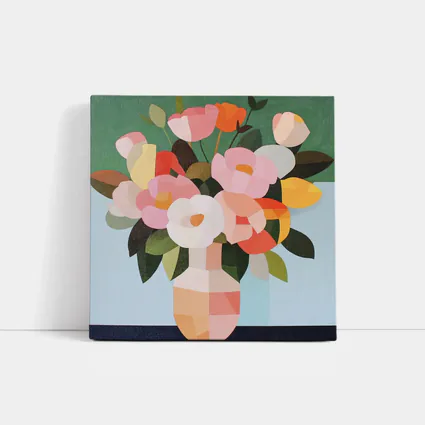 Geometric Floral Bouquet Vase Green Background