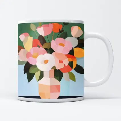 Geometric Floral Bouquet Vase Green Background