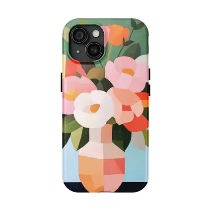 Geometric Floral Bouquet Vase Green Background