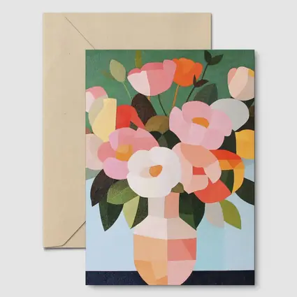 Geometric Floral Bouquet Vase Green Background