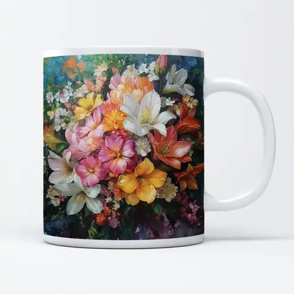 Mixed Bouquet Floral Oil Painting Blue Background