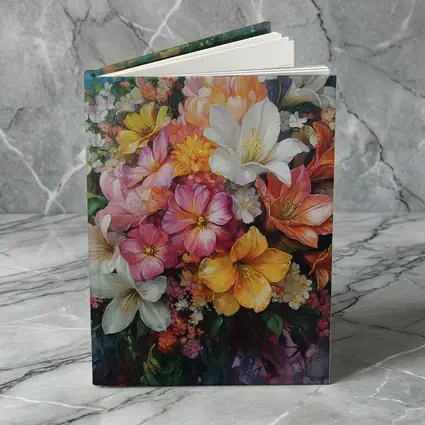 Mixed Bouquet Floral Oil Painting Blue Background