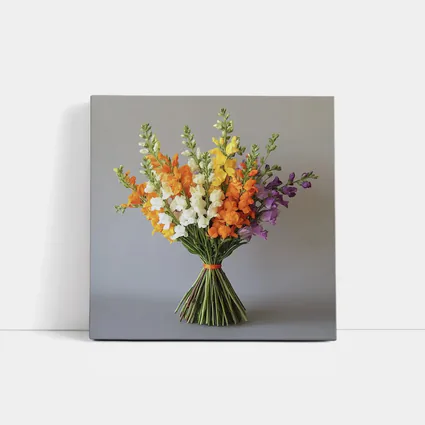 Snapdragon Bouquet Orange Yellow Purple Gray Background