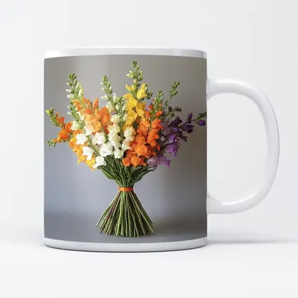 Snapdragon Bouquet Orange Yellow Purple Gray Background