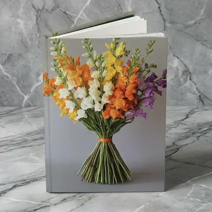 Snapdragon Bouquet Orange Yellow Purple Gray Background
