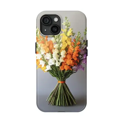 Snapdragon Bouquet Orange Yellow Purple Gray Background