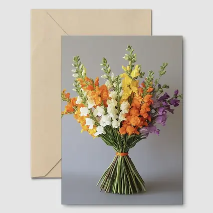 Snapdragon Bouquet Orange Yellow Purple Gray Background