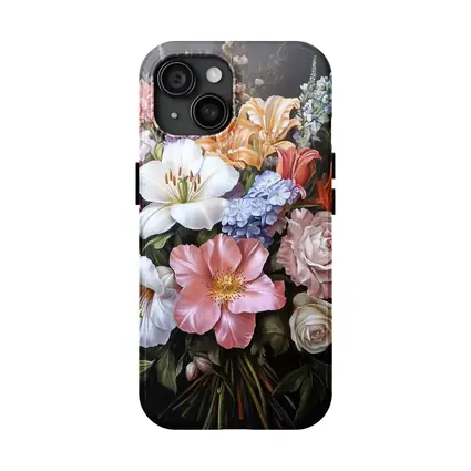 Mixed Flower Bouquet Dark Background Oil Painting
