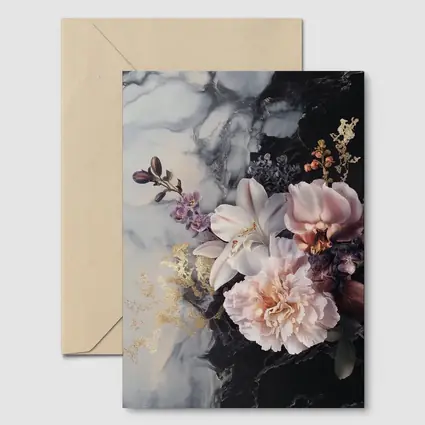 Peonies and Lilies on Dark Marble