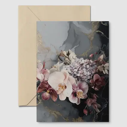 Orchid Hydrangea Bouquet Dark Marble Gold