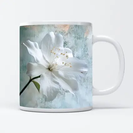 White Clematis Flower Teal Textured Background