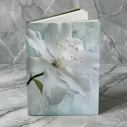 White Clematis Flower Teal Textured Background