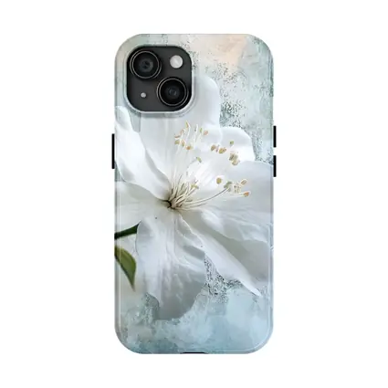 White Clematis Flower Teal Textured Background