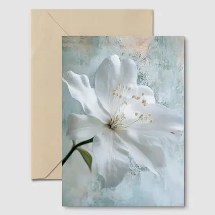 White Clematis Flower Teal Textured Background