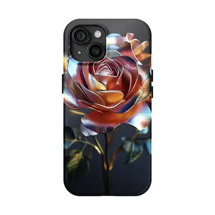 Metallic Rose Iridescent Petals Dark Background