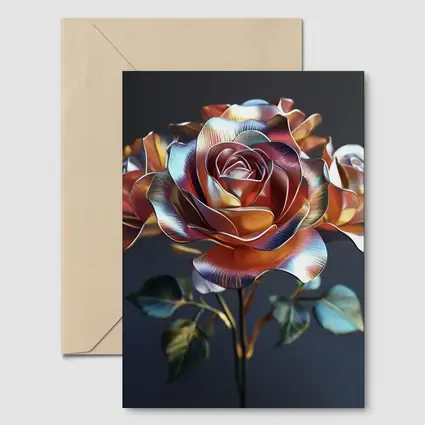 Metallic Rose Iridescent Petals Dark Background