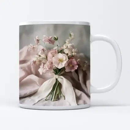 Pink Ranunculus Bouquet Soft Linen Background