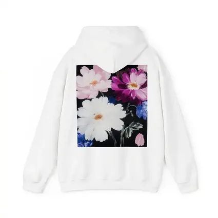 Pink White Purple Flowers Black Background Painting