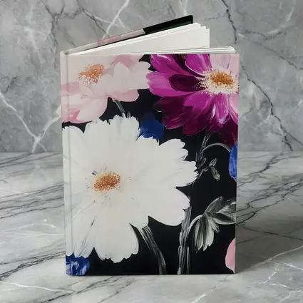 Pink White Purple Flowers Black Background Painting