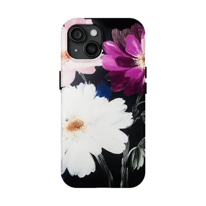 Pink White Purple Flowers Black Background Painting