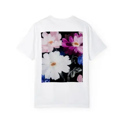 Pink White Purple Flowers Black Background Painting