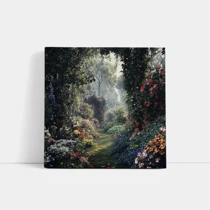 Lush Garden Path Through Flowering Trees