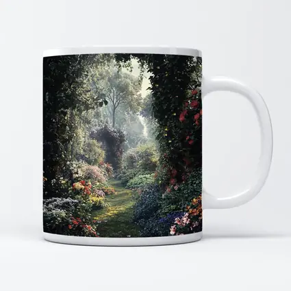 Lush Garden Path Through Flowering Trees