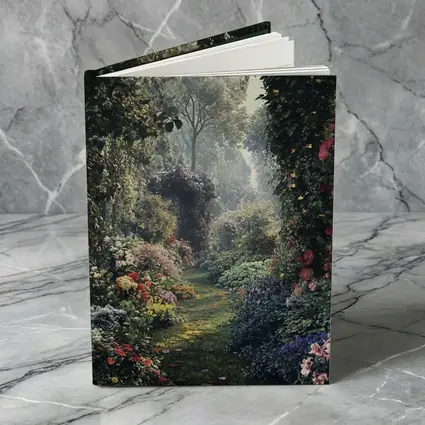 Lush Garden Path Through Flowering Trees