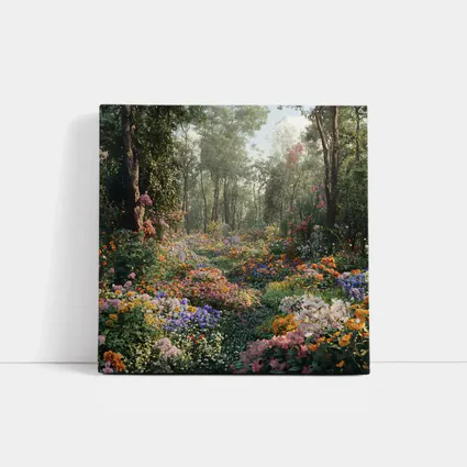 Colorful Wildflower Garden Path Through Forest