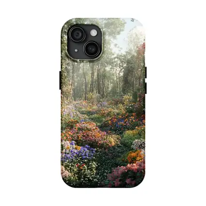 Colorful Wildflower Garden Path Through Forest