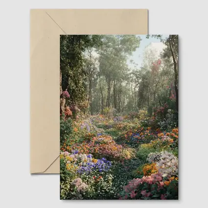 Colorful Wildflower Garden Path Through Forest