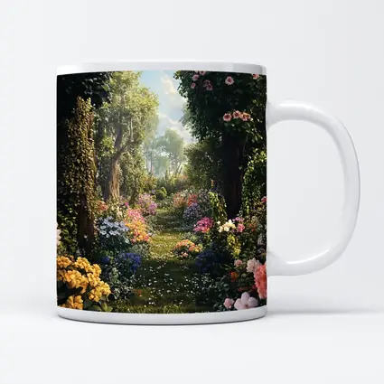 Lush Garden Path With Colorful Blooming Flowers