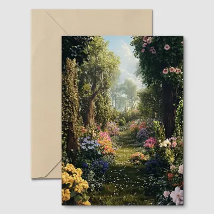 Lush Garden Path With Colorful Blooming Flowers