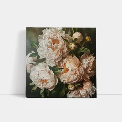 Blush Peony Blooms Dark Moody Background