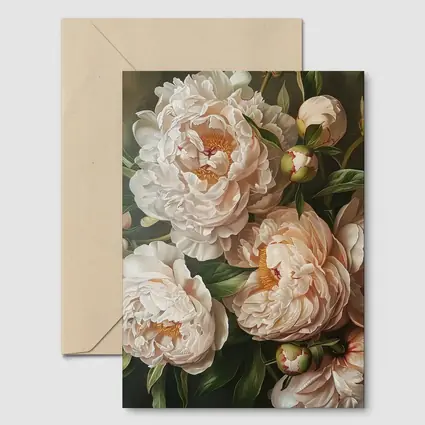 Blush Peony Blooms Dark Moody Background