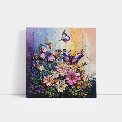 Purple Butterflies Over Pink Wildflowers Painting