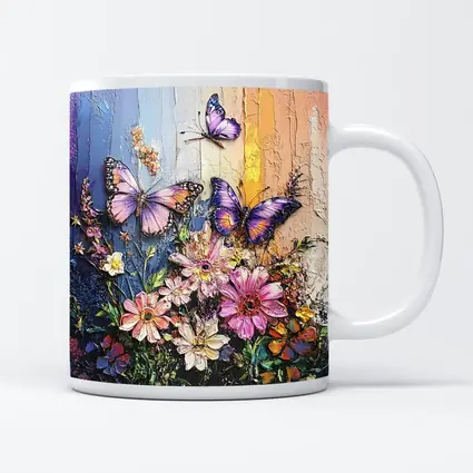 Purple Butterflies Over Pink Wildflowers Painting