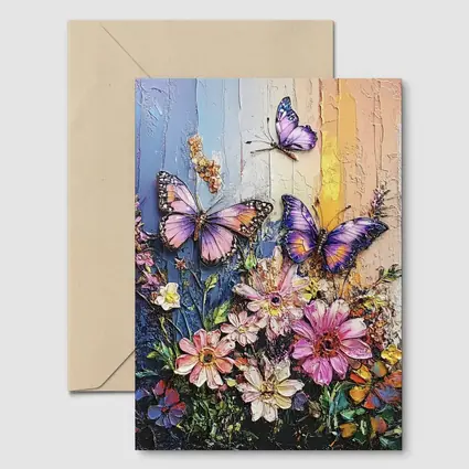 Purple Butterflies Over Pink Wildflowers Painting